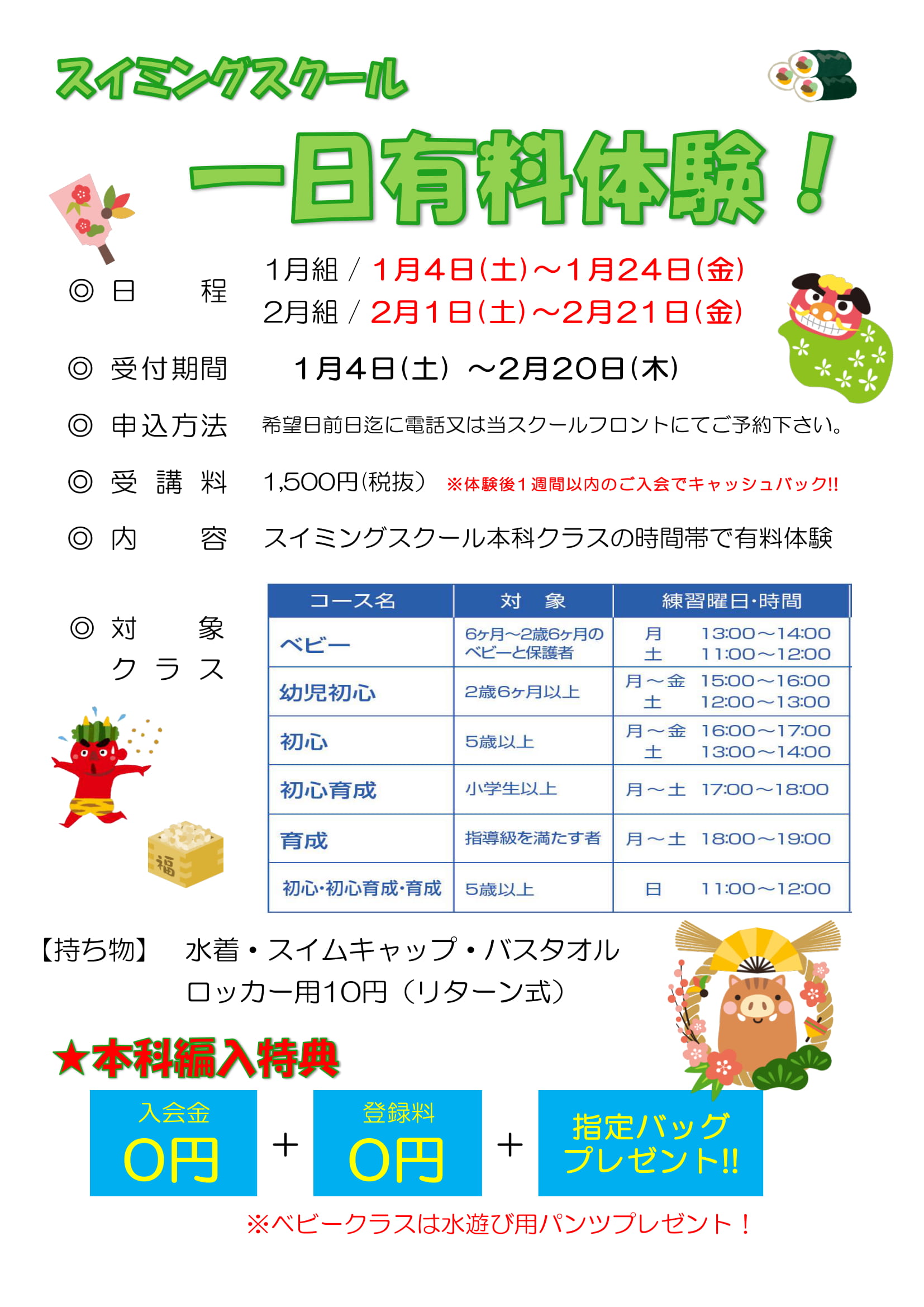 スイミング 1月 2月組１日有料体験のご案内 パシオスポーツクラブ